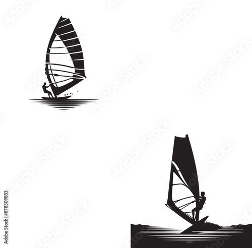 Set Of Windsurfing Silhouettes Illustration vector