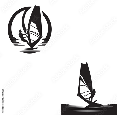 Set Of Windsurfing Silhouettes Illustration vector
