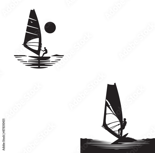 Set Of Windsurfing Silhouettes Illustration vector