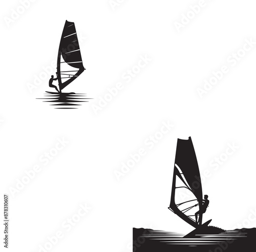 Set Of Windsurfing Silhouettes Illustration vector