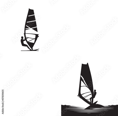Set Of Windsurfing Silhouettes Illustration vector