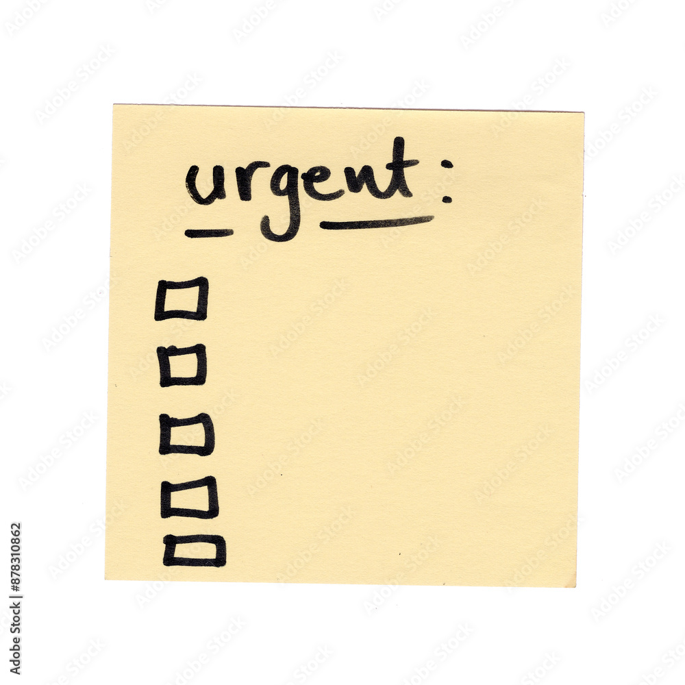 sticky note with handwritten urgent reminder list, transparent background sticky note with handwritten urgent reminder list, transparent background