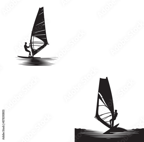 Set Of Windsurfing Silhouettes Illustration vector