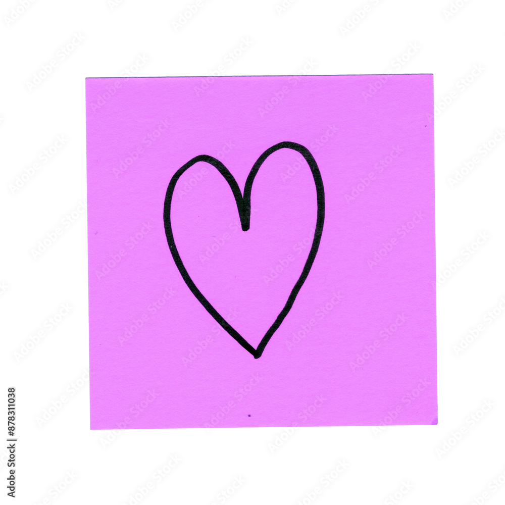 sticky note with handwritten heart icon, transparent background sticky note with handwritten heart icon, transparent background