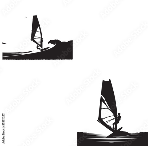 Set Of Windsurfing Silhouettes Illustration vector