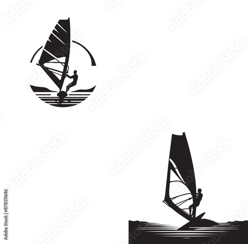 Set Of Windsurfing Silhouettes Illustration vector
