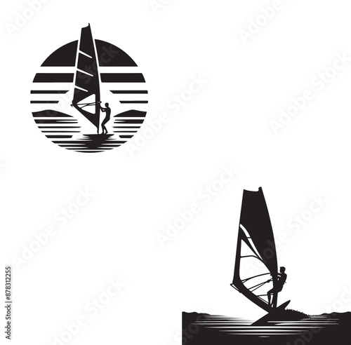 Set Of Windsurfing Silhouettes Illustration vector