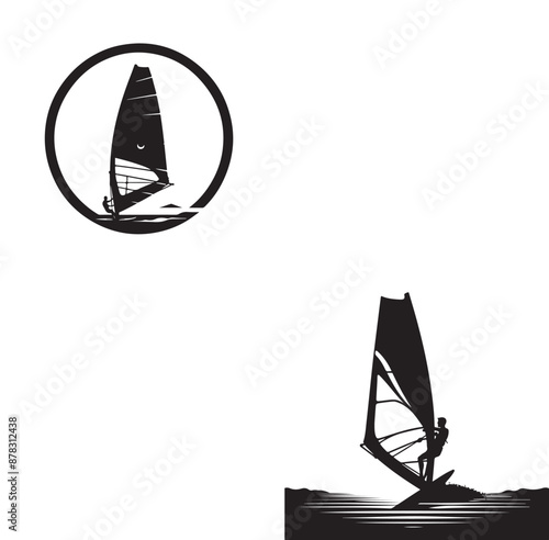 Set Of Windsurfing Silhouettes Illustration vector