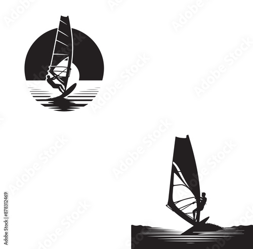 Set Of Windsurfing Silhouettes Illustration vector