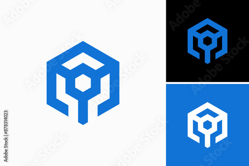 hexagon with key hole Vector Logo Premium