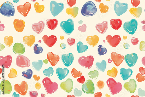 Wallpaper Mural Seamless pattern with multicolored hearts in various sizes, creating a playful and cheerful design perfect for festive occasions. Torontodigital.ca