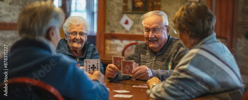 Wallpaper Mural Senior citizens enjoying a card game in a cozy home setting Torontodigital.ca