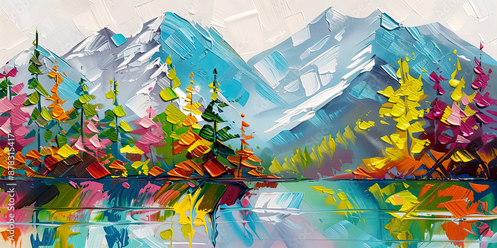Fototapeta premium Vibrant Abstract Mountain Landscape Wall Art