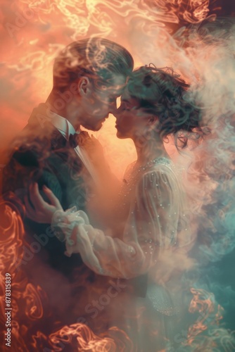 Enchanted Love: Supernatural Romance of Vintage Lovers in Glowing Mist