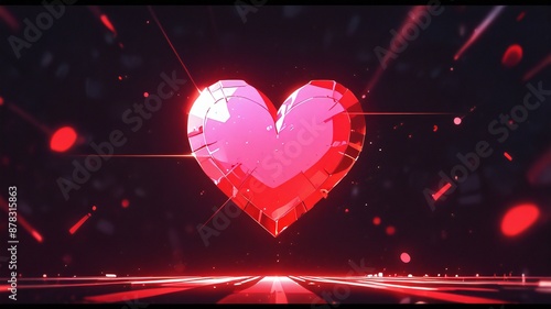 a bright red neon heart glowing in the black, in the style of personal iconography
