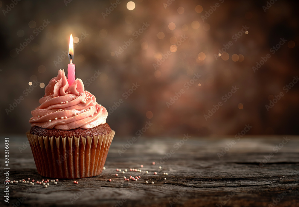 Festive cupcake with long candle Festive cupcake with long candle
