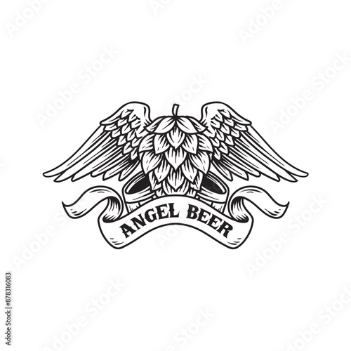 Winged Hop Cone with Banner - Craft Beer Emblem