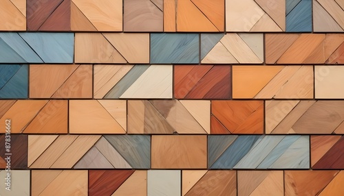 Matellic colors wooden rectengular texture background with mosaic wood veneer tiles scales photo