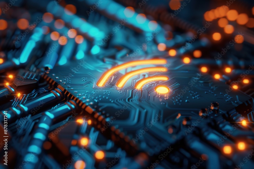 Wireless network and connection abstract data background with wifi ...