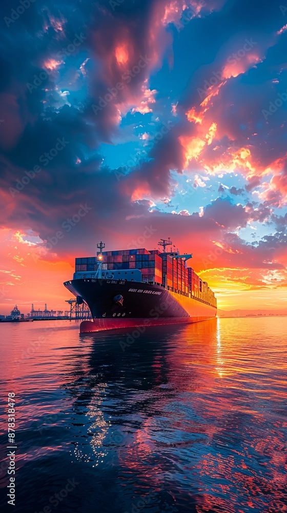 cargo container ship in port at sunset cargo container ship in port at sunset
