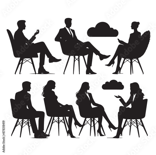 Business peiple sitting on conference or other meeting silhouette vector photo