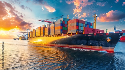 Wallpaper Mural Cargo ship in port at sunset Torontodigital.ca