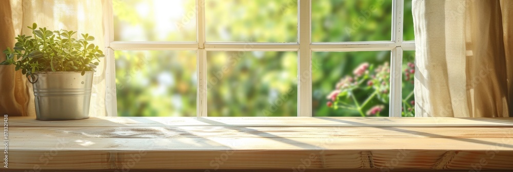 Versatile stock photo: Close-up of a wooden table counter with a blurred curtain-covered window in the background suitable for showcasing products or creating key visuals in a design. Versatile stock photo: Close-up of a wooden table counter with a blurred curtain-covered window in the background suitable for showcasing products or creating key visuals in a design.