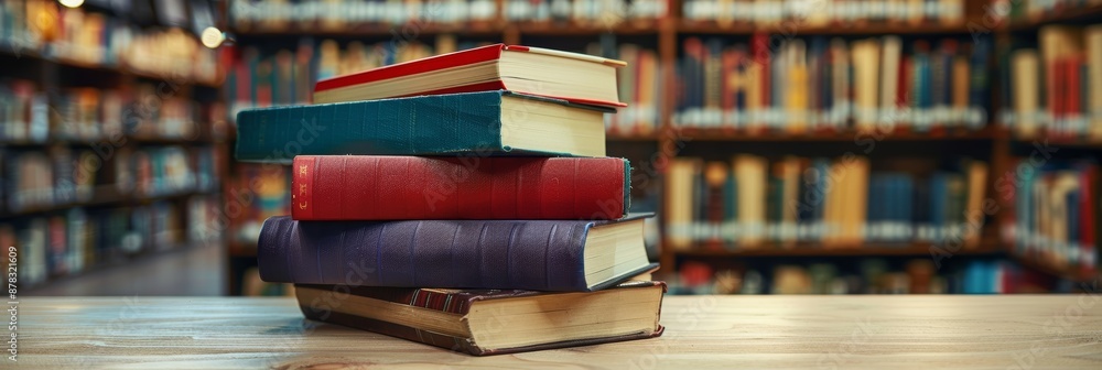 Books are piled on a table in the library. Books are piled on a table in the library.
