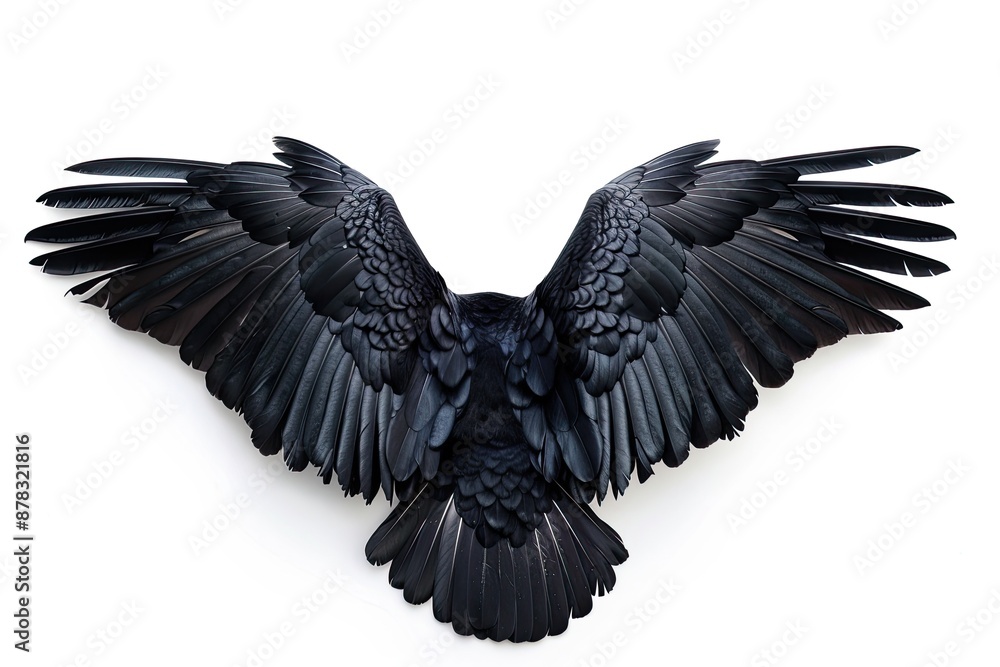 Naklejka premium Black Crow Raven Bird Spread Wings Back View