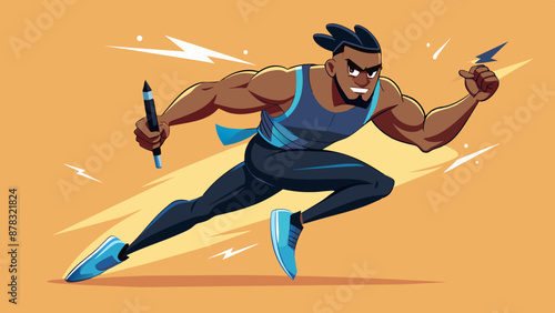 A Black man with a muscular build, dressed in athletic wear, leaping through the air with a determined expression.
