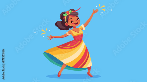 Cheerful Latina Woman in Colorful Sundress Twirling