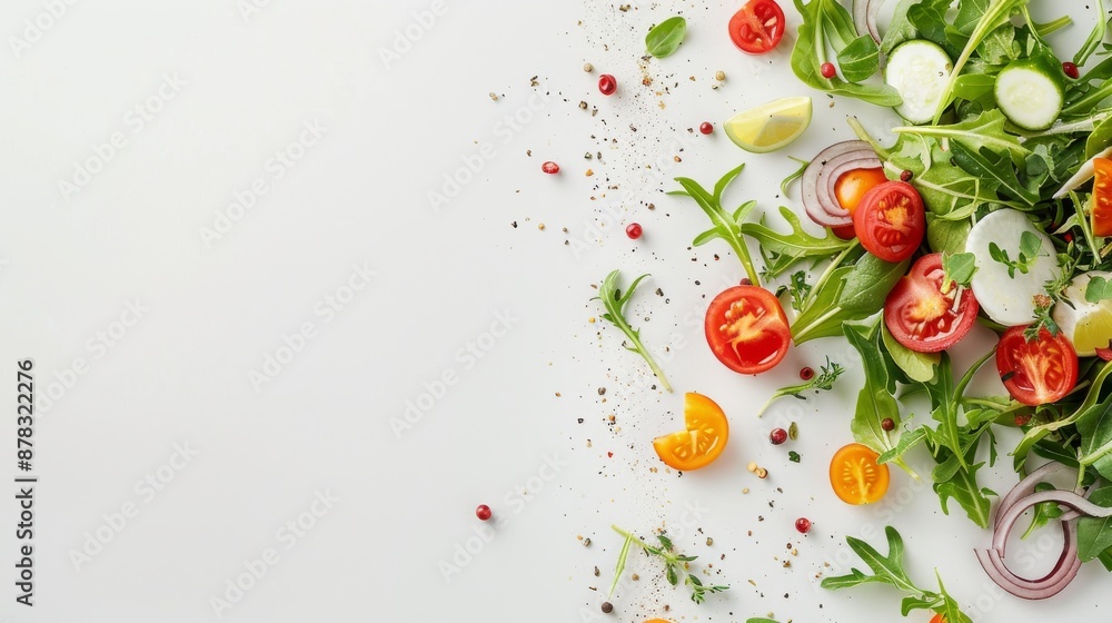 Fresh and Vibrant Mixed Vegetable Salad on Minimalistic White Background Fresh and Vibrant Mixed Vegetable Salad on Minimalistic White Background