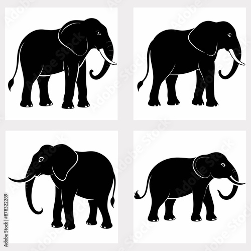 set of elephants silhouettes