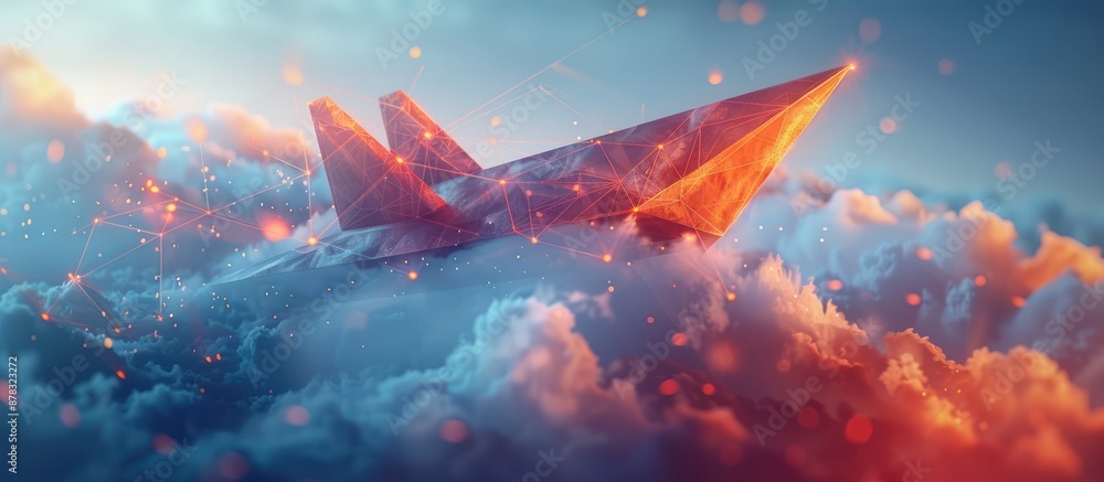 Abstract paper planes form technology lines and triangles, dots connecting network on blue background. 3d rendering Abstract paper planes form technology lines and triangles, dots connecting network on blue background. 3d rendering