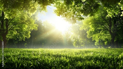 Serene Sunlit Forest Glade with Lush Green Foliage