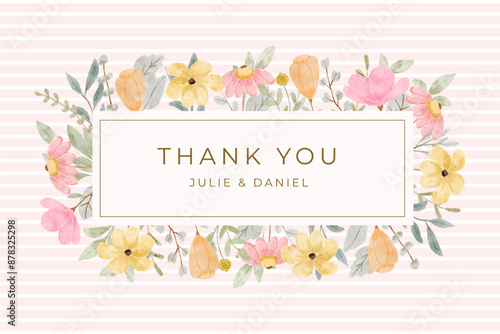 soft pink yellow cute floral watercolor frame