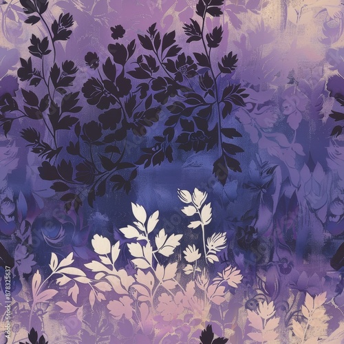 Abstract Floral Pattern on Purple Background - Artistic Botanical Design