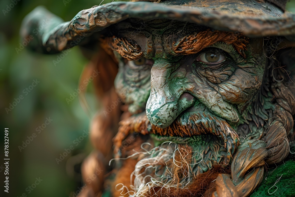 Naklejka premium Intricately Detailed Fantasy Character with a Weathered Face and Hat
