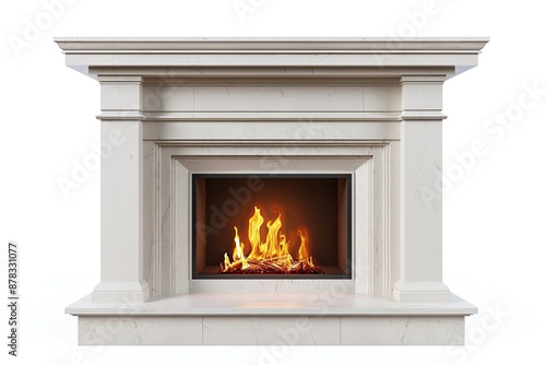 Elegant White Marble Fireplace with Glowing Fire