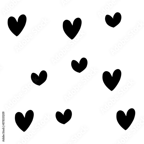 Abstract seamless heart pattern. Vector hand drawn love concept illustration. Black and white love doodle background with hearts. Wrapping paper, textile, wallpaper