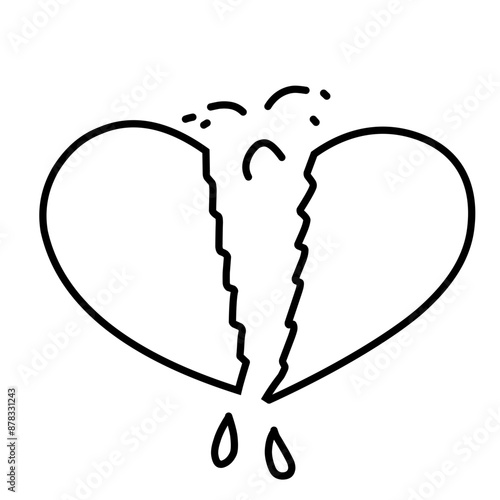 Broken heart, two halves of the heart icon. Hand drawing design style. Vector.