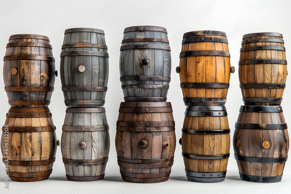 Rustic Wooden Barrels Stacked in a Symmetrical Arrangement Rustic Wooden Barrels Stacked in a Symmetrical Arrangement