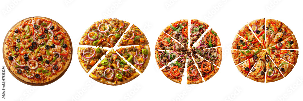 set of a vibrant serving of Pizzas with intricate details, Vibrant Spread of Pizzas, Intricately Detailed Pizzas, Vividly Served Pizzas, Colorful Array of Pizzas, on a transparent backgrounds. set of a vibrant serving of Pizzas with intricate details, Vibrant Spread of Pizzas, Intricately Detailed Pizzas, Vividly Served Pizzas, Colorful Array of Pizzas, on a transparent backgrounds.
