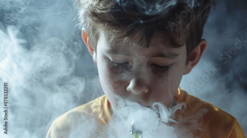 child smoking e-cigarette or vaping