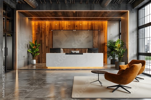 Wallpaper Mural Modern Office Reception Area with Stylish Furniture and Warm Lighting Torontodigital.ca