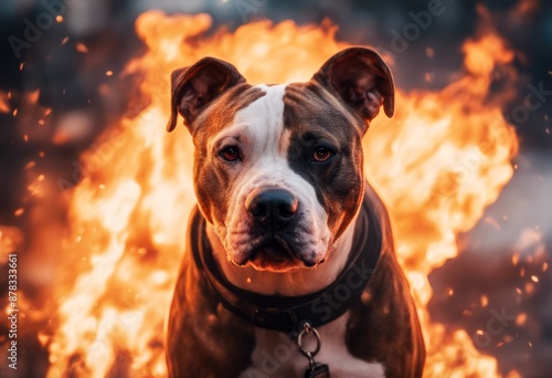 digital pit bull flaming painting fire dog