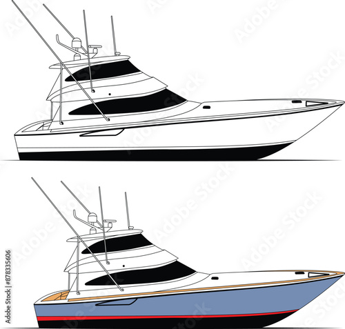 Boat Vector Line Art Illustration One color 