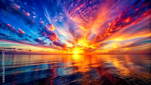 The Spectacular Display of Colors: A Sunset Painting the Sky and Ocean with Brilliance Synthetic image