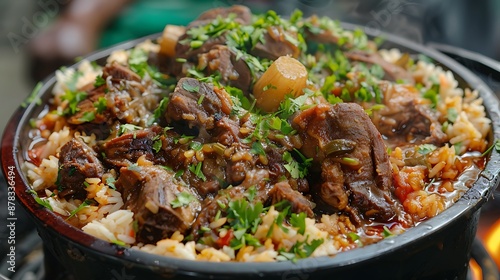 Full goat cooked with rice and beef cool drink