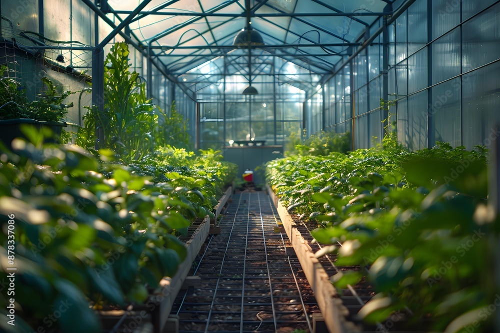 Lush Greenery Thriving Inside a Sunlit Greenhouse Lush Greenery Thriving Inside a Sunlit Greenhouse